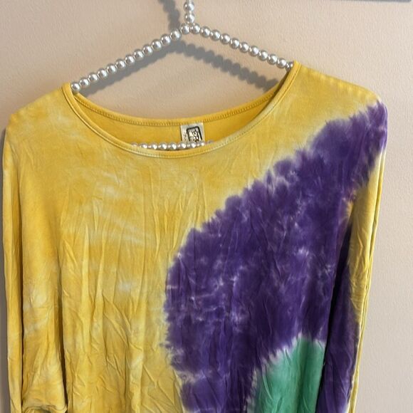 Erge Yellow green Purple Tie-Dye Long Sleeve Top size large - Picture 2 of 5